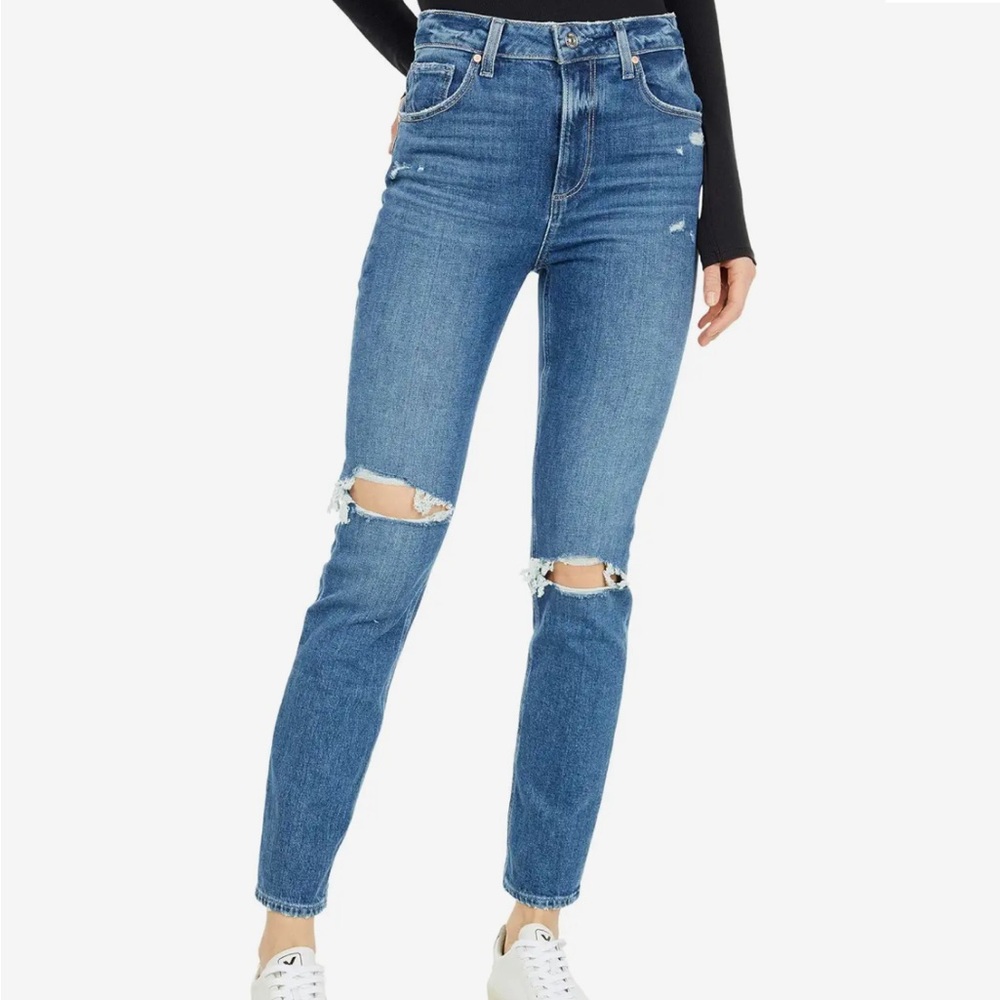 Paige Sarah Slim Destructed Straight Leg Jeans in Road Rules